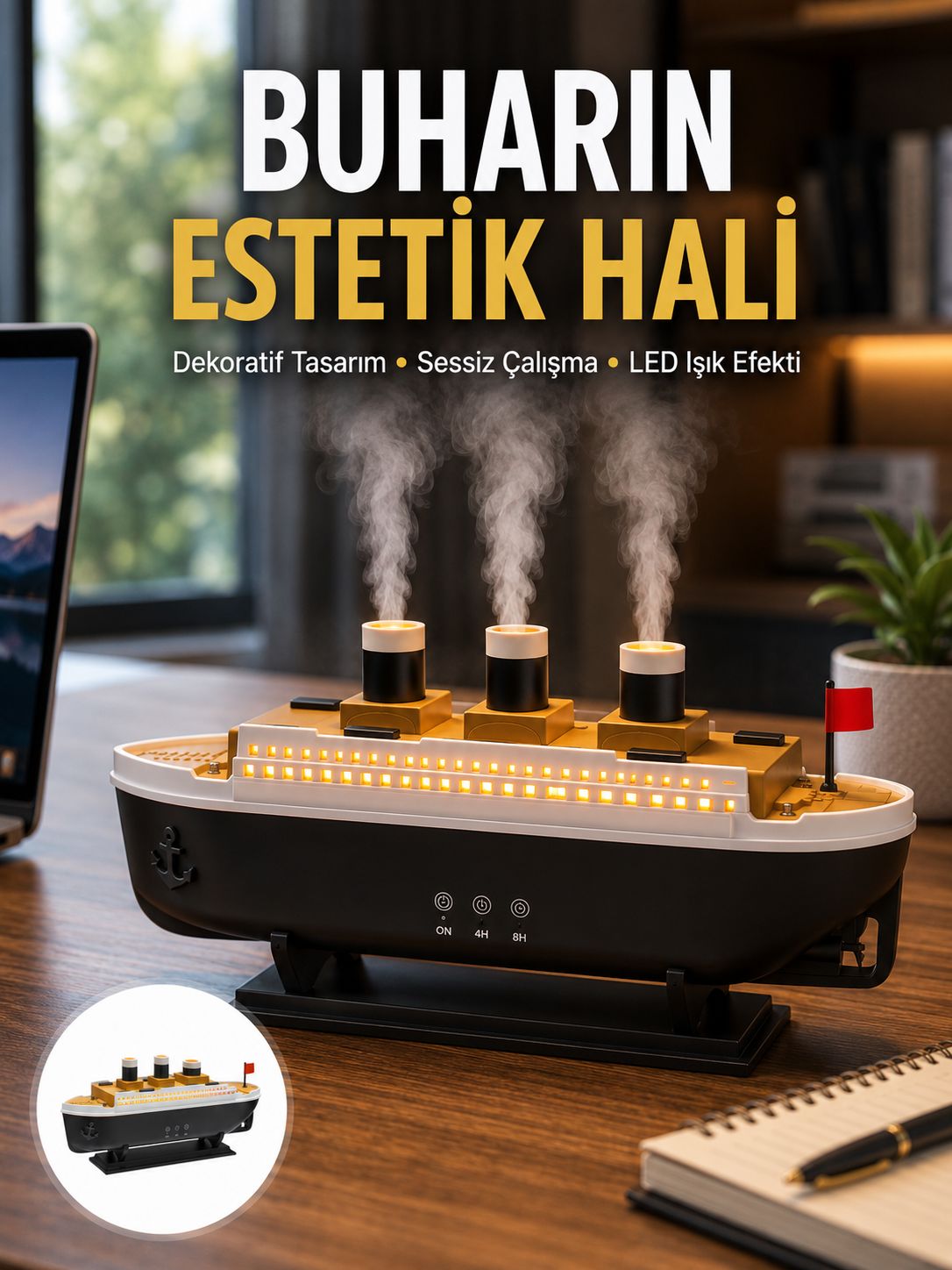 Dekoratif Gemi Modeli 7 Renk Işıklı Hava Nemlendirici ve Oda Kokusu Difüzörü - Lisinya Dekoratif Gemi Modeli 7 Renk Işıklı Hava Nemlendirici ve Oda Kokusu Difüzörü - Lisinya