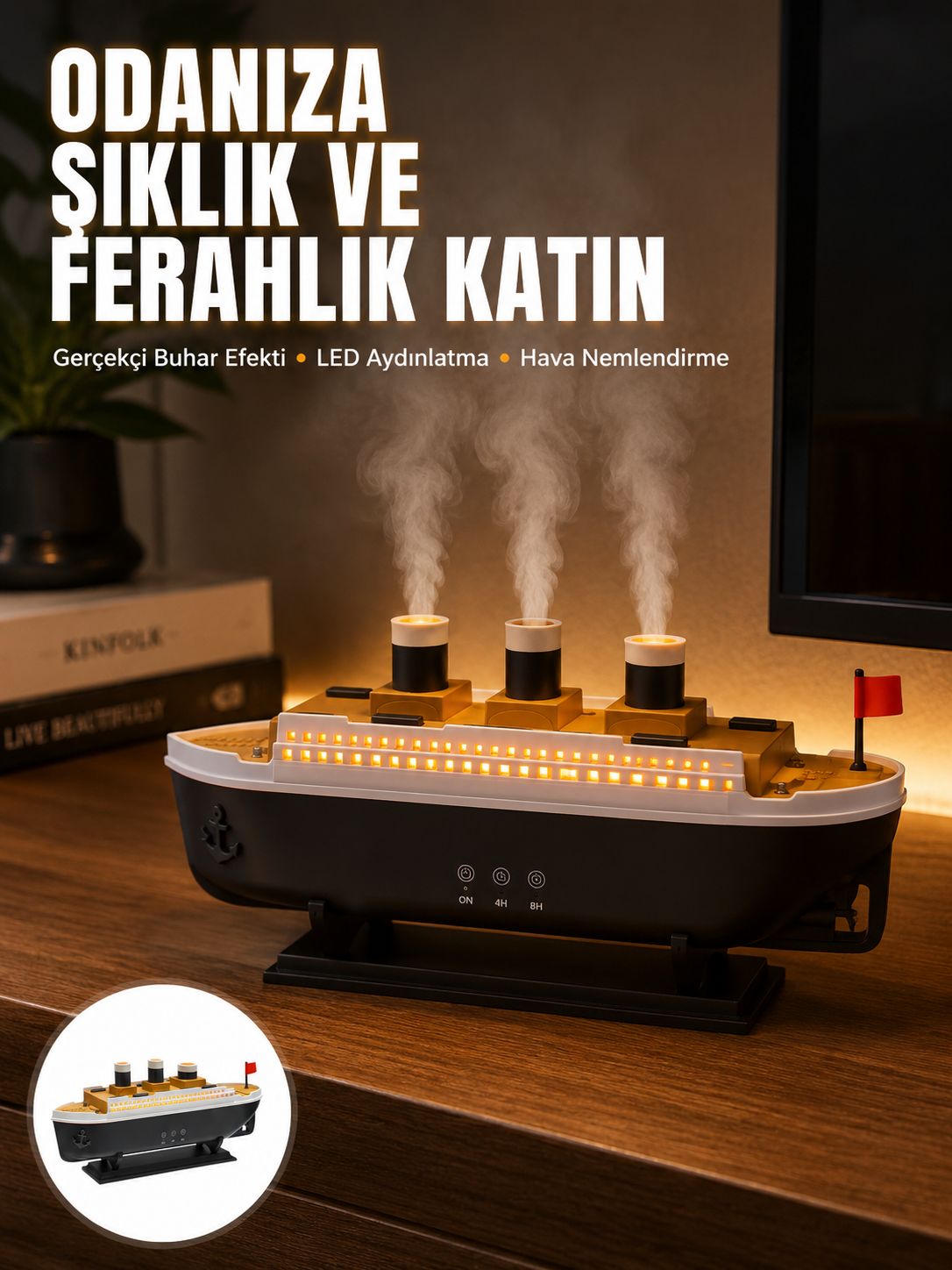 Ultra Sessiz Titanik Gemi LED Işıklı Aroma Difüzörü Oda Nemlendirici Yeni Nesil - Lisinya Ultra Sessiz Titanik Gemi LED Işıklı Aroma Difüzörü Oda Nemlendirici Yeni Nesil - Lisinya