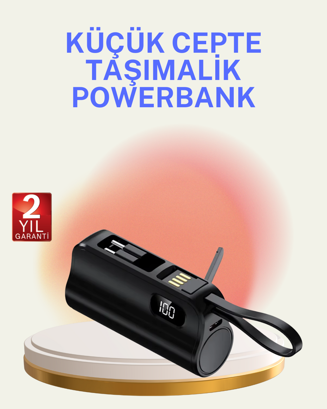 Dahili Konektörlü 20W Hızlı Şarj Mini Taşınabilir Powerbank - Lisinya