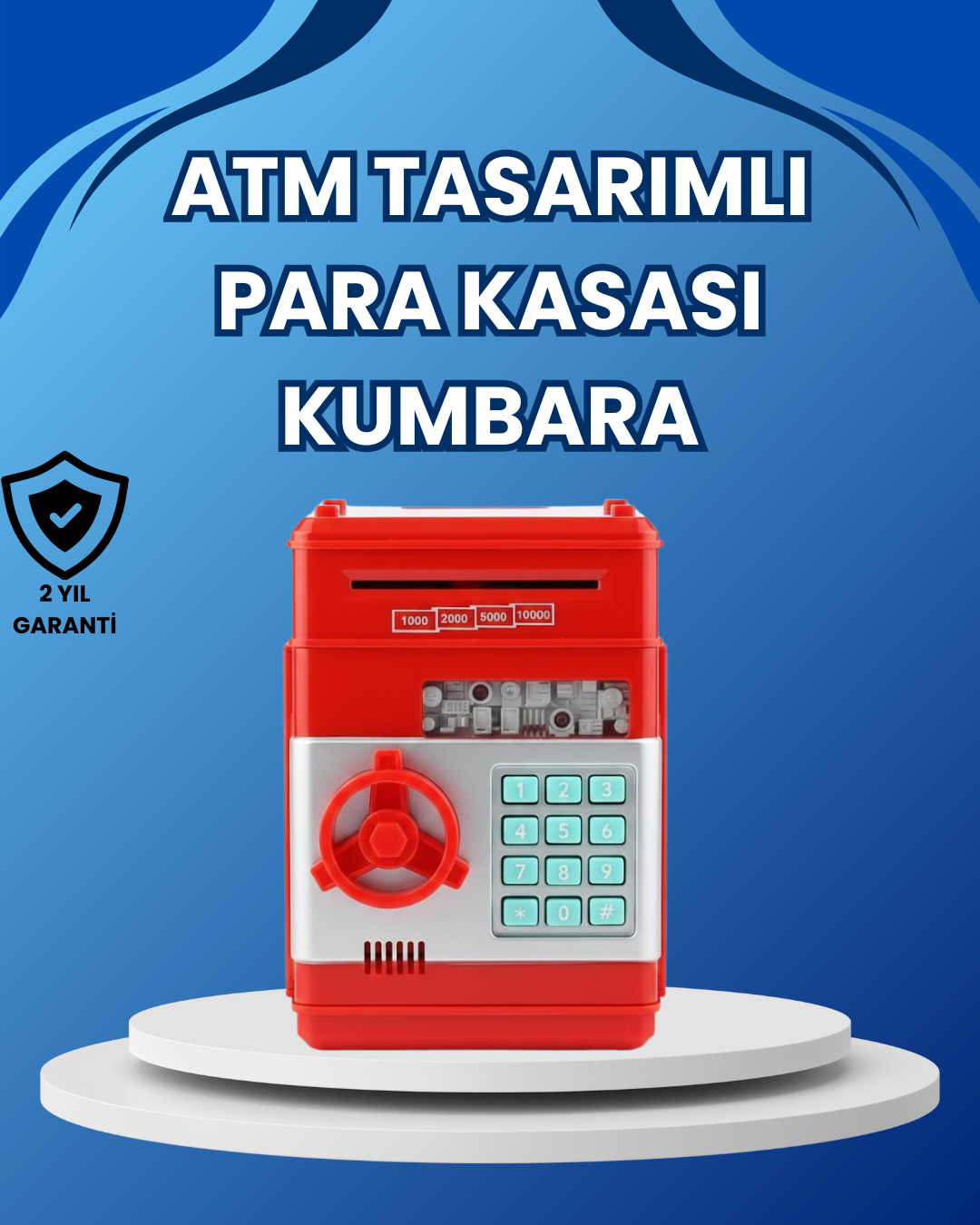 Kırmızı ATM Tasarımlı Şifreli Para Kasası Kumbara - Lisinya