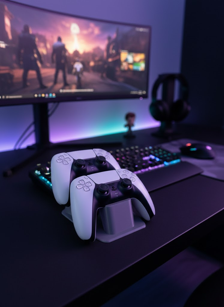 Antrasit İkili Gamepad Tutucu 7x18 cm Masa ve Raf Düzeni - Lisinya