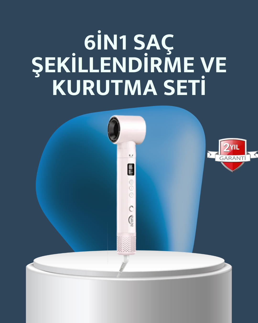 6-in-1 Saç Şekillendirme Seti Yüksek Hızlı Motor Negatif İyon LCD Ekran - Lisinya