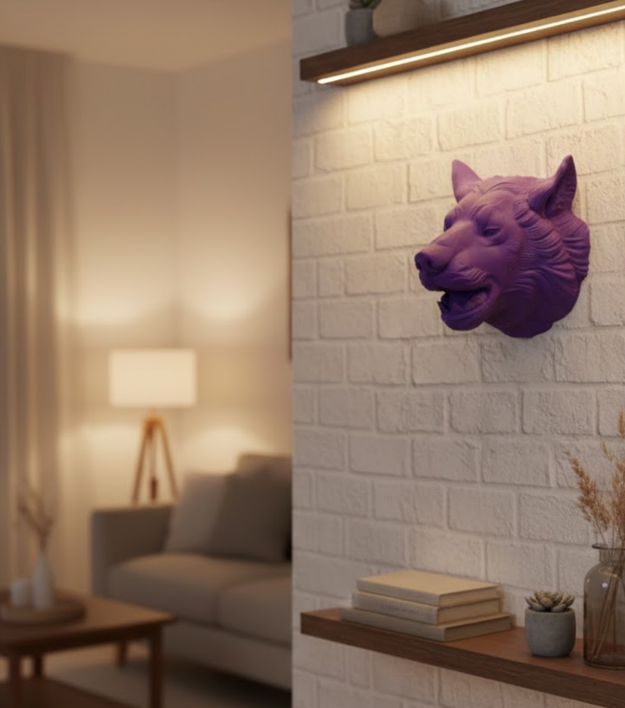 Dekoratif Mor Kurt Duvar Heykeli Asılabilir Hediyelik 25x19 cm - Lisinya