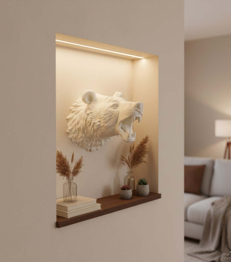 Dekoratif Beyaz Ayı Duvar Heykeli Asılabilir Hediyelik 25x19 cm - Lisinya