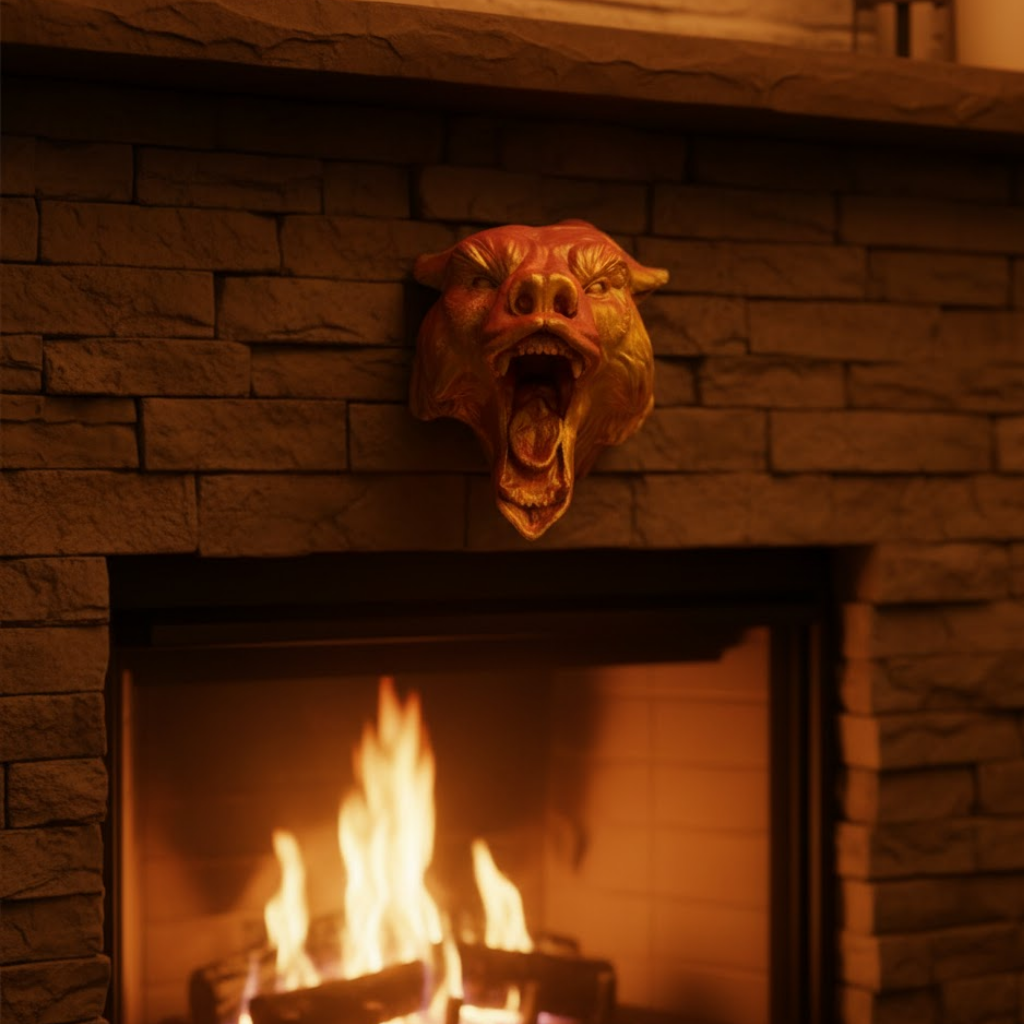 Dekoratif Asılabilir Jaguar Başı 3D Duvar Heykeli Gold Red 20x16 cm - Lisinya