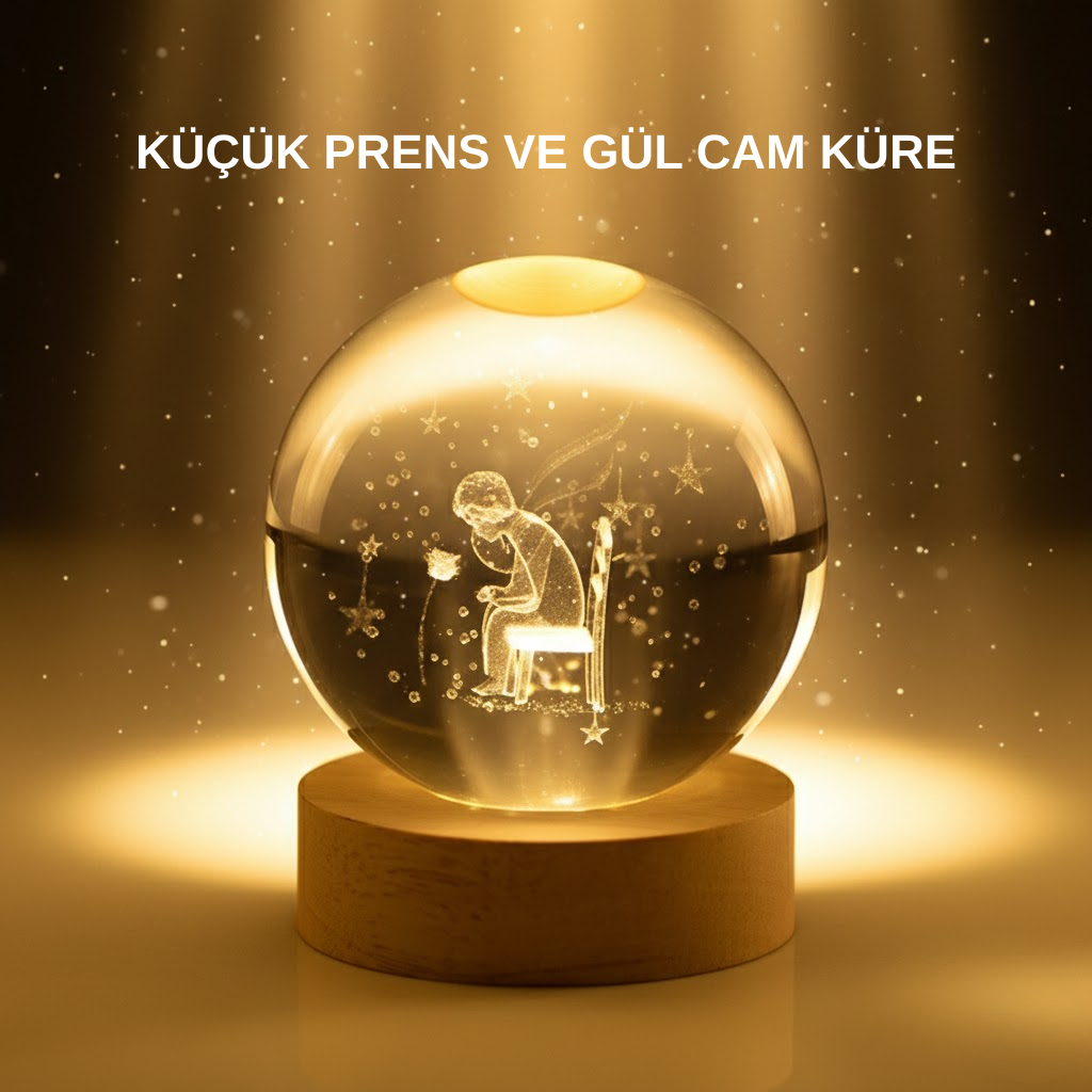 Küçük Prens Cam Küre USB Işıklı Ahşap Standlı Büyük Boy - Lisinya