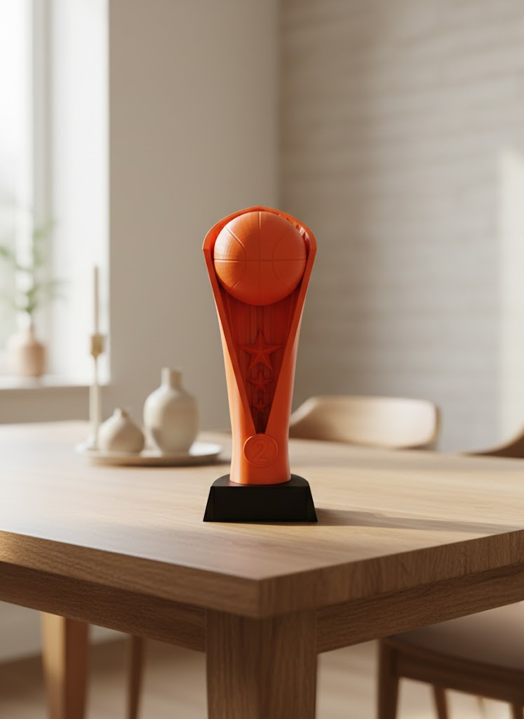 Turuncu Kupa 23cm Basketbol Temalı Dekoratif Ödül Biblosu - Lisinya