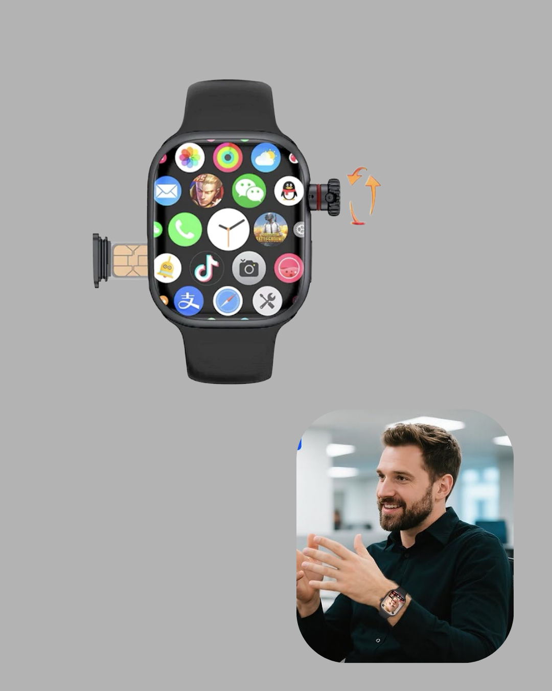 Sesli Arama Özellikli SIM Kartlı Siyah Akıllı Saat - Lisinya