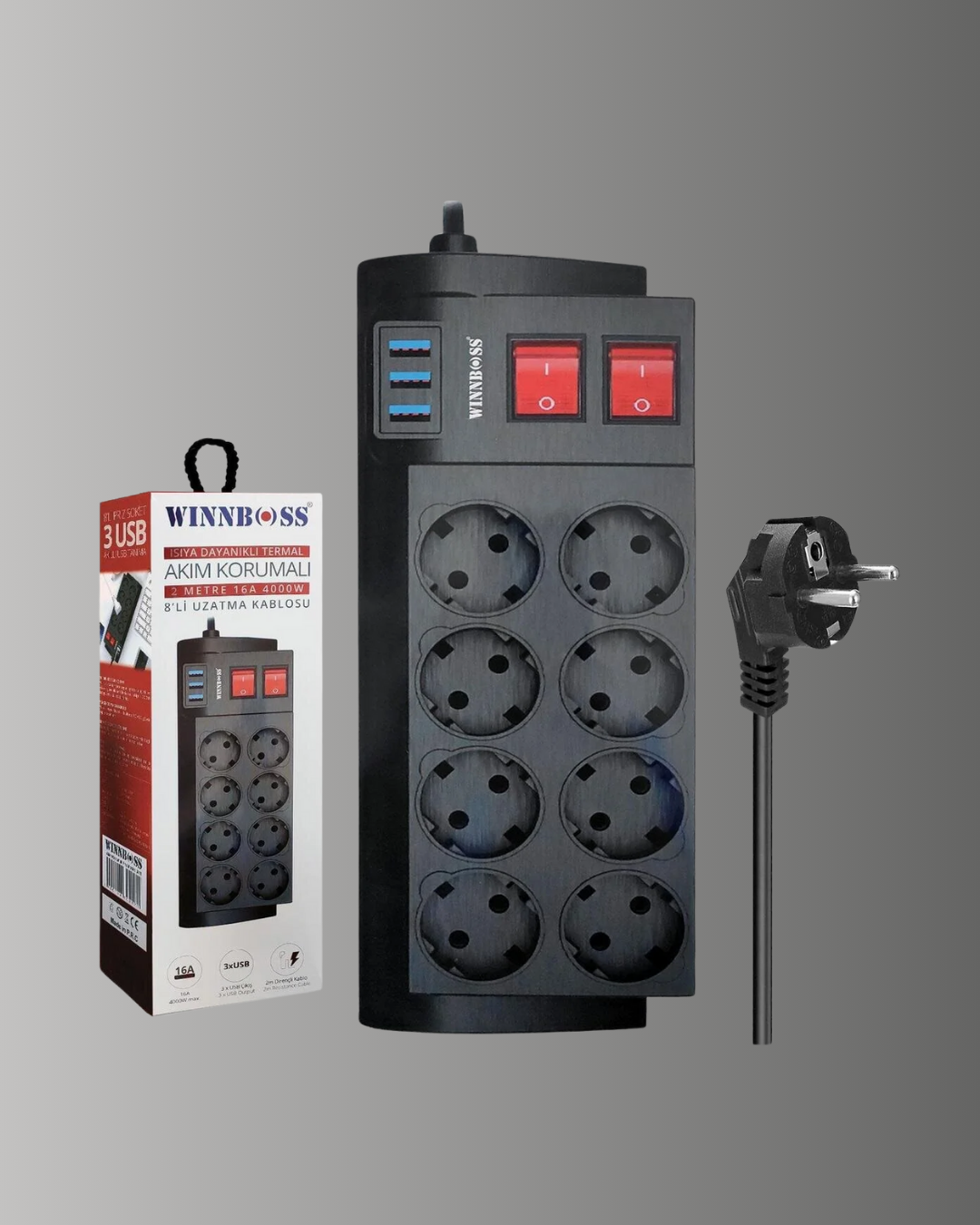 2 Metre Güçlü Çoklu Priz 8 Soket - Lisinya