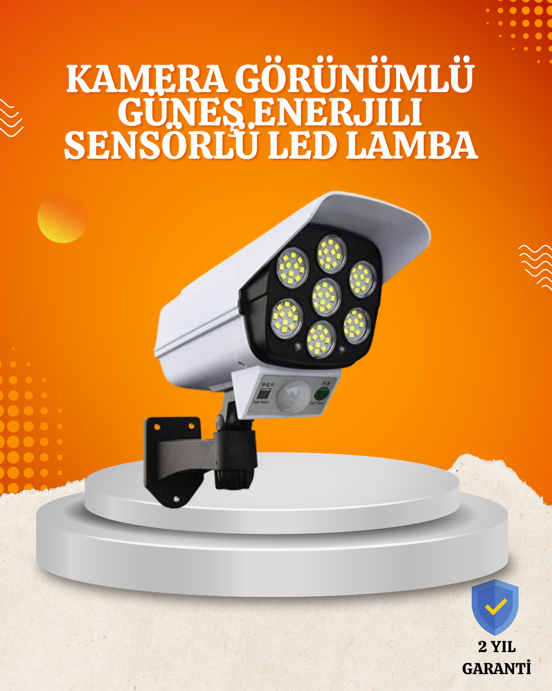 Solar Şarjlı Hareket Sensörlü LED Dış Mekan Lambası Kamera Tasarımlı Güvenlik Işığı - Lisinya