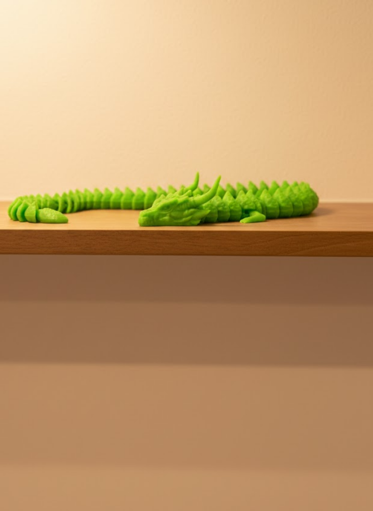 Hareketli Yeşil Ejderha Figür Uzun Gövdeli Koleksiyonluk Tasarım - Lisinya