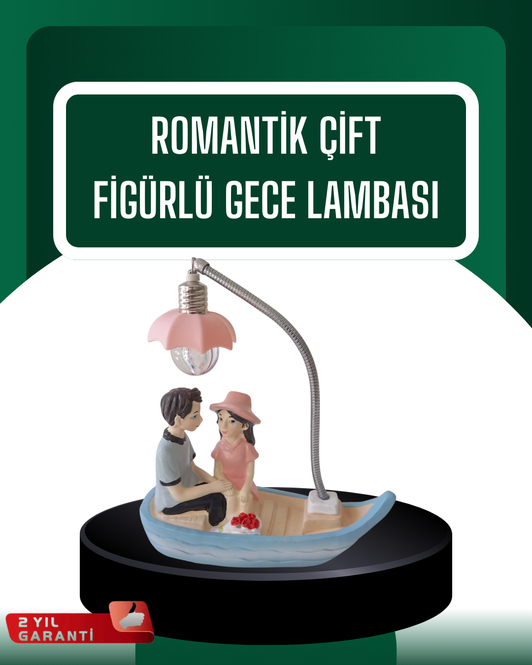 El Ele Tutuşan Çift Figürlü Dekoratif Gece Lambası Romantik Tasarım - Lisinya