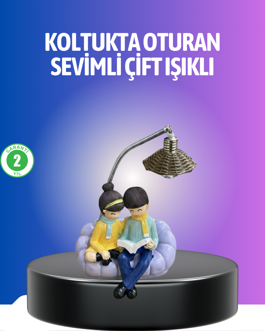 Kitap Okuyan Çift Figürlü Gece Lambası Romantik Dekoratif Masa Lambası - Lisinya