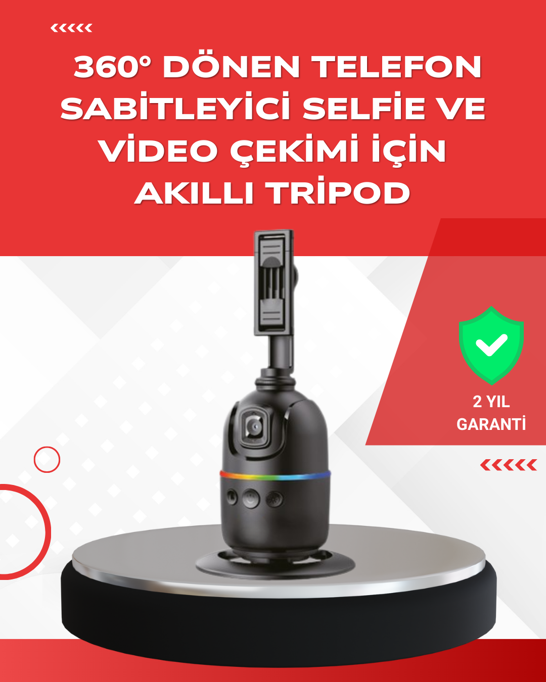 Yapay Zeka Destekli Yüz Takip Özellikli 360 Derece Dönen Masaüstü Telefon Sabitleyici - Lisinya