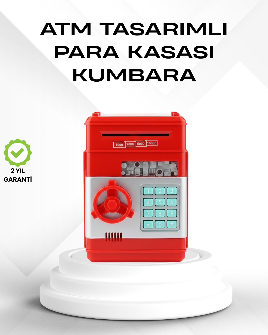 Kırmızı Şifreli ATM Kasa Para Yutan Kumbara - Lisinya