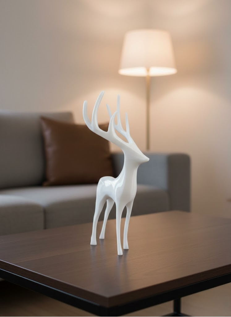 Beyaz Dekoratif Geyik Figürü Şık Ev Aksesuarı - Lisinya