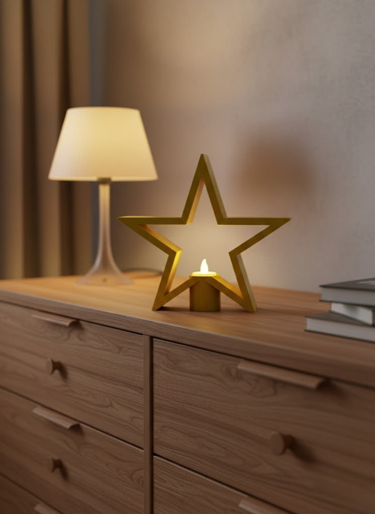 Yıldız Şeklinde Sarı Mumluk Loş Işık Ev Aksesuarı - Lisinya