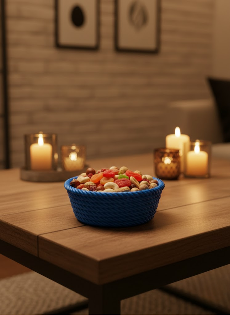 Yuvarlak Çerezlik Lacivert Salon ve Masa Üstü Sunum Kasesi - Lisinya