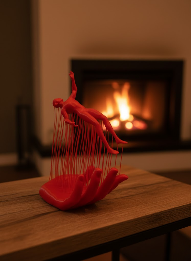 Kırmızı El ve İnsan Figürü Dekoratif Biblo Salon Ofis Raf ve Konsol Üstü İçin 12x18 cm - Lisinya