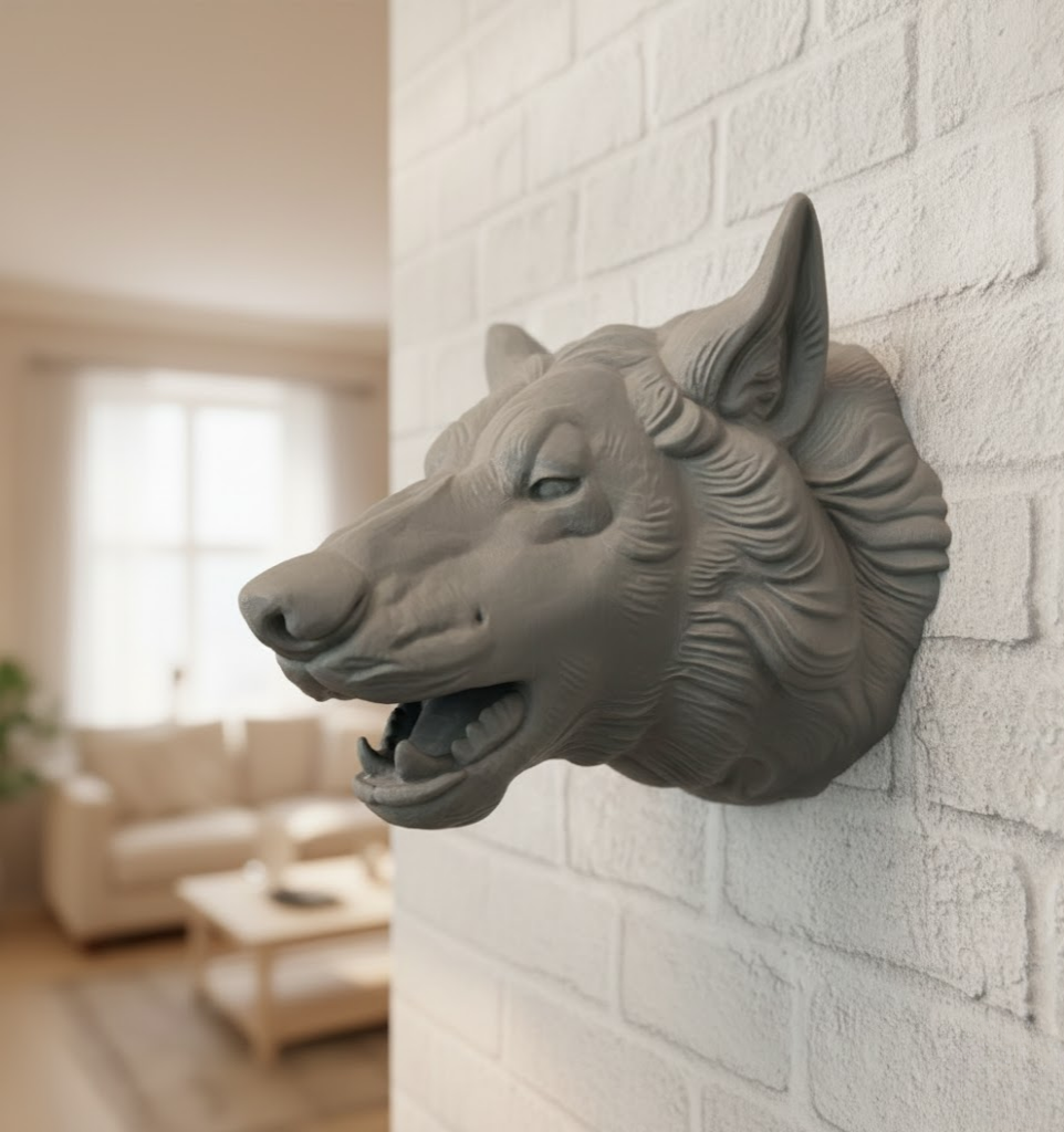 Asılabilir Gri Kurt Heykeli Ev Ofis Duvar Süslemesi Dekoratif - Lisinya