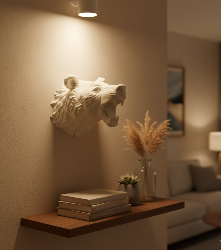 Beyaz Renk 3D Ayı Başı Duvar Dekoru - Lisinya Beyaz Renk 3D Ayı Başı Duvar Dekoru - Lisinya