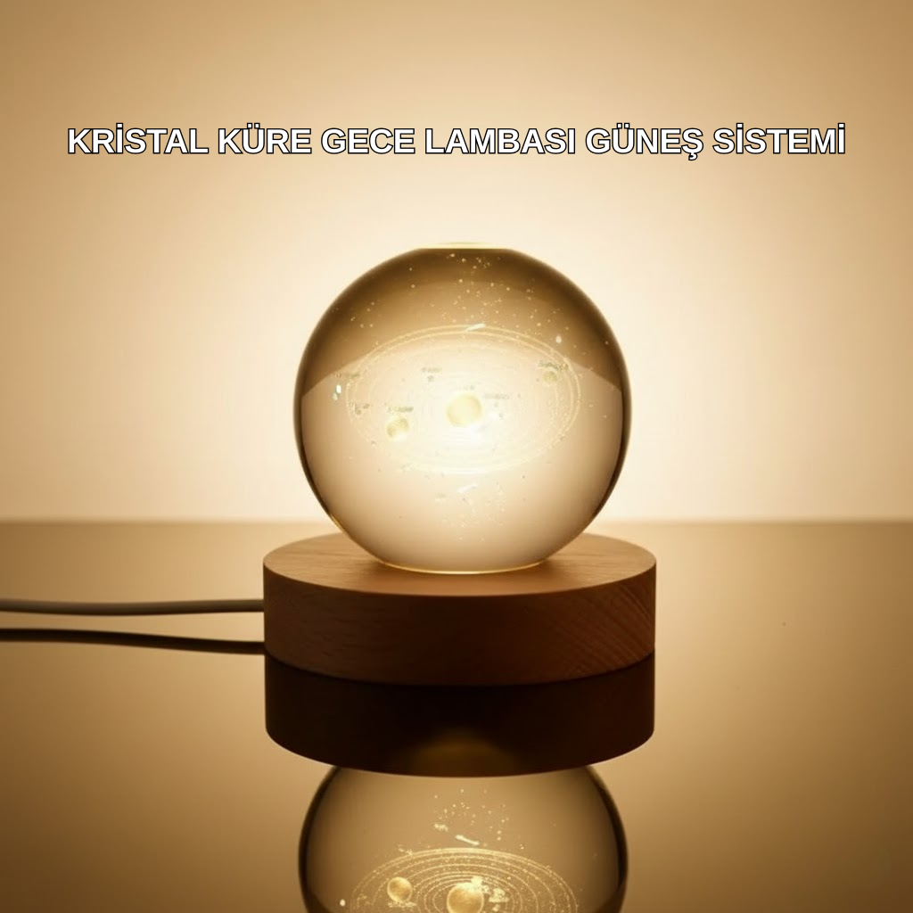 Kristal Gezegen Küre Ahşap Tabanlı USB Işıklı Gece Lambası - Lisinya