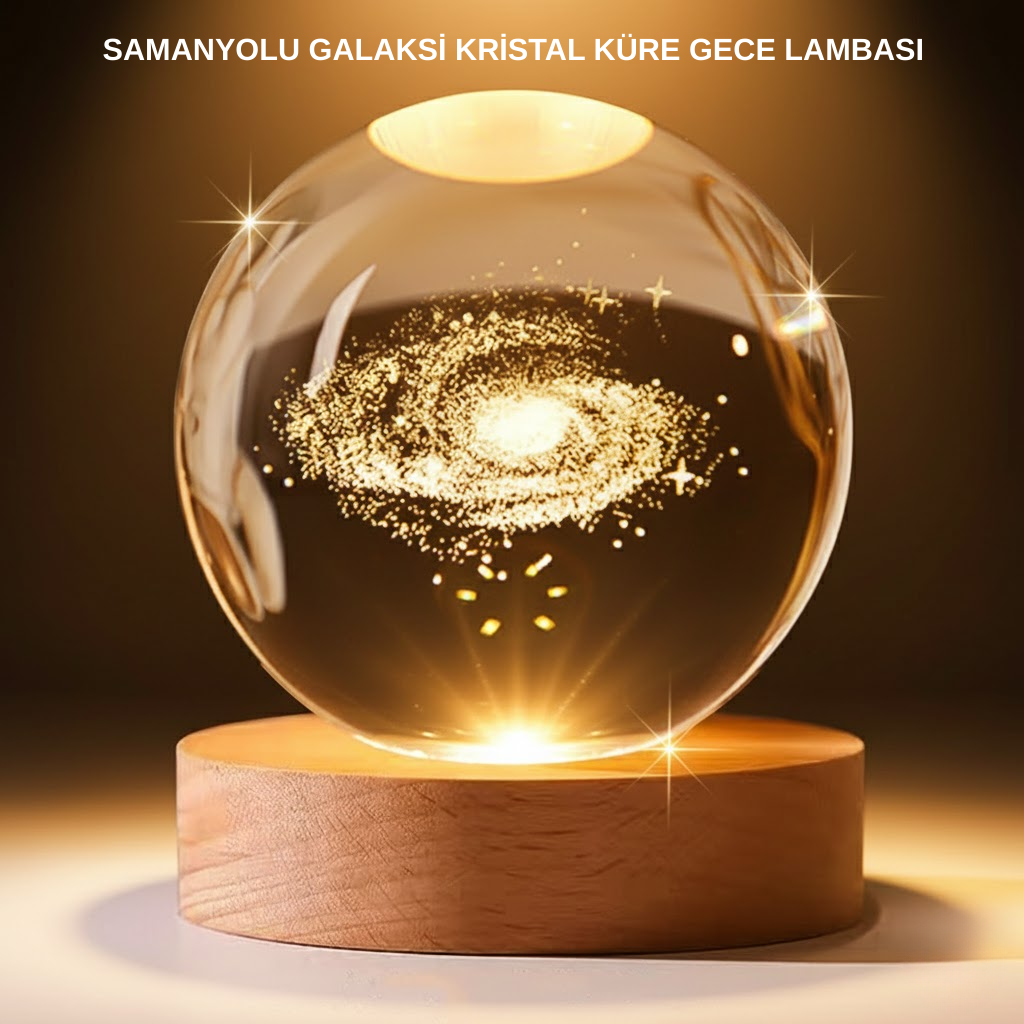 USB Bağlantılı Samanyolu Galaksi Küre Ahşap Standlı 3D Işıklı Dekor Lambası - Lisinya