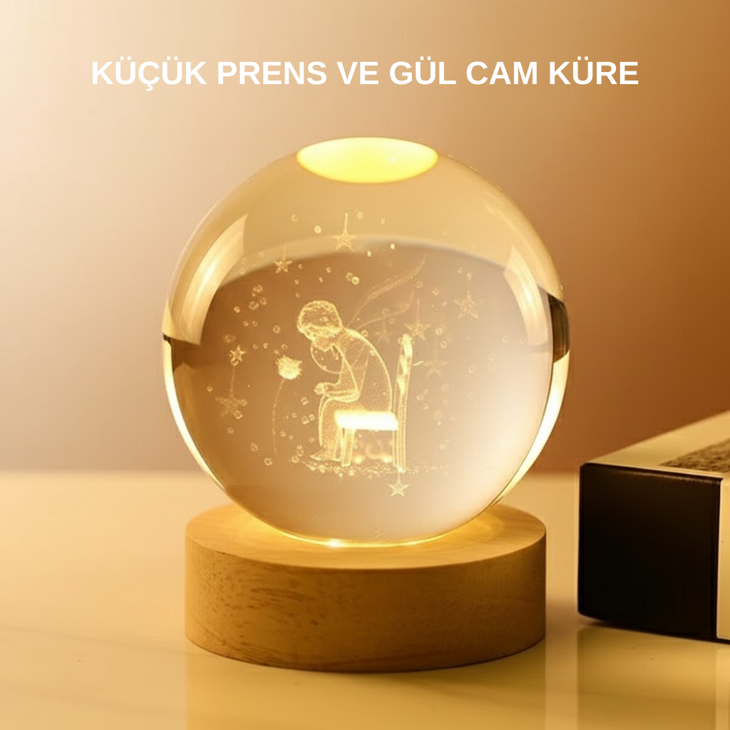 USB’li Küçük Prens Işıklı Cam Küre Ahşap Altlıklı Dekoratif Lamba - Lisinya