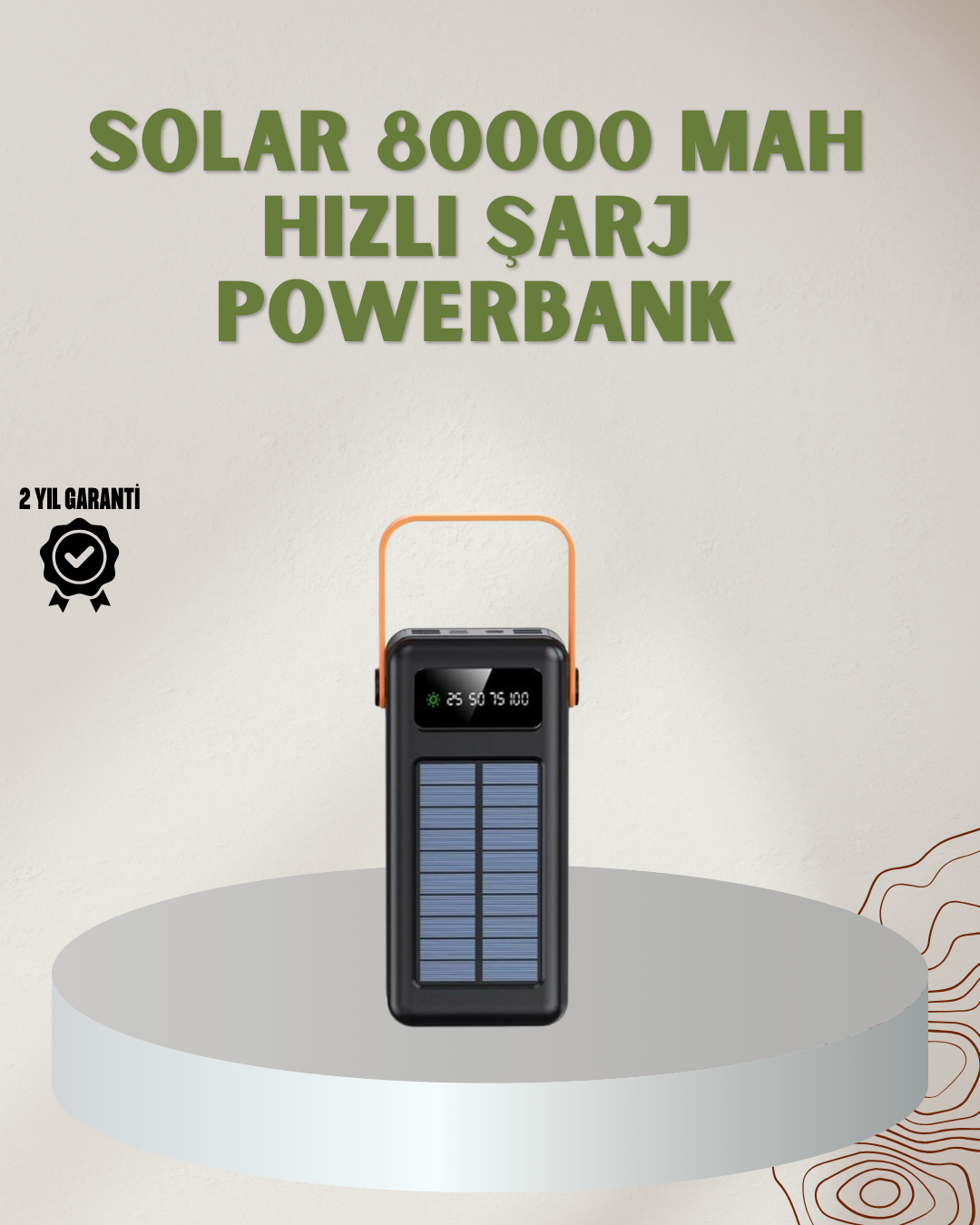 Powerbank Solar Fenerli Çoklu Kablolu Taşınabilir Şarj Aleti - Lisinya