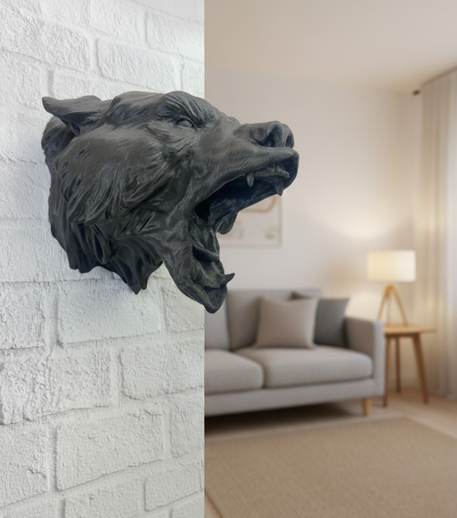 Siyah Ayı Figürü Duvar Dekoru Asılabilir Hediyelik Heykel 25x19 cm - Lisinya