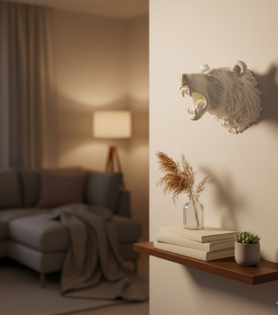 Krem Ayı Figürü Duvar Süsü Asılabilir Hediyelik Dekoratif 25x19 cm - Lisinya