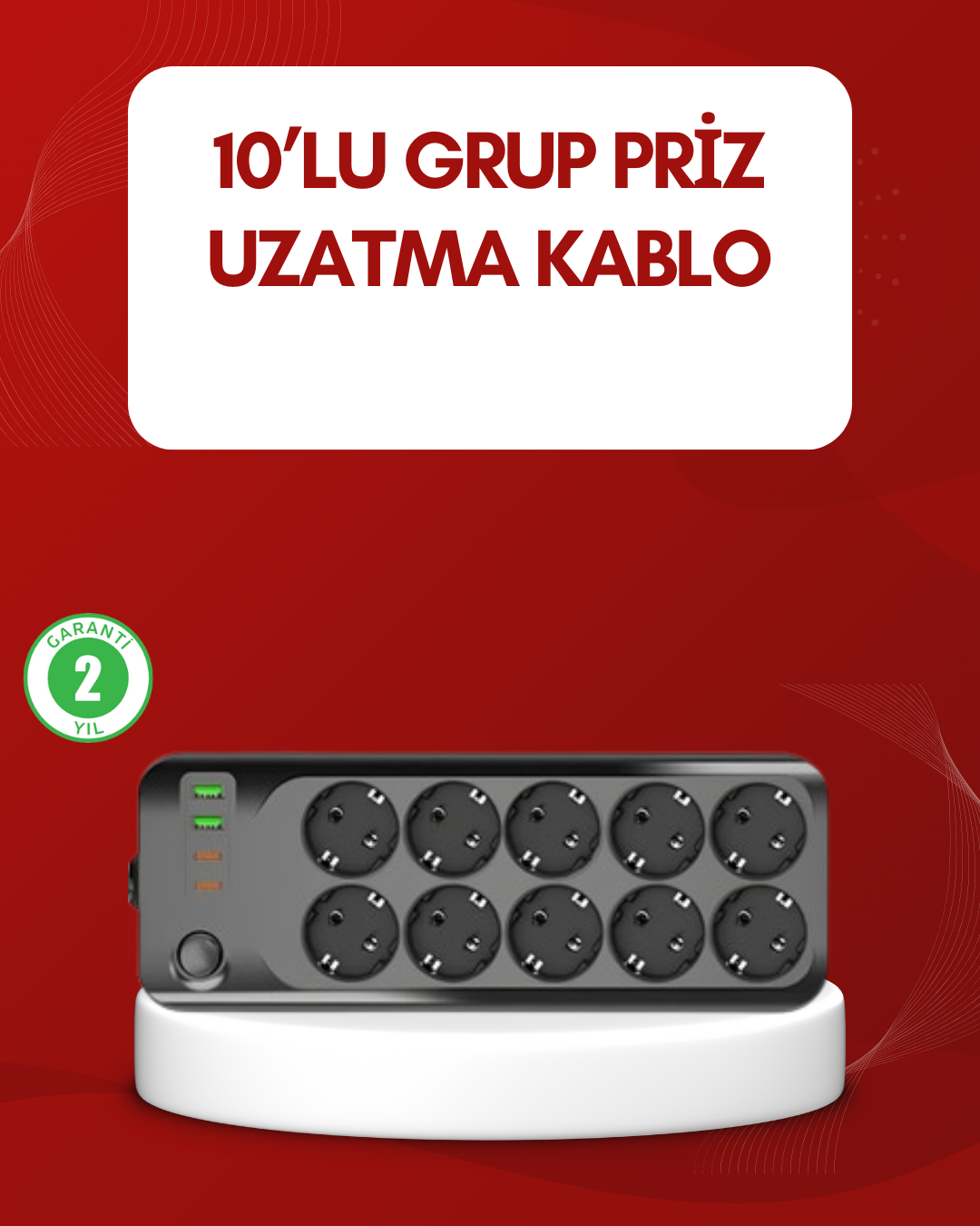 USB Type-C Destekli 10’lu Grup Priz Termal Korumalı 2m Kablo 2500W - Lisinya USB Type-C Destekli 10’lu Grup Priz Termal Korumalı 2m Kablo 2500W - Lisinya