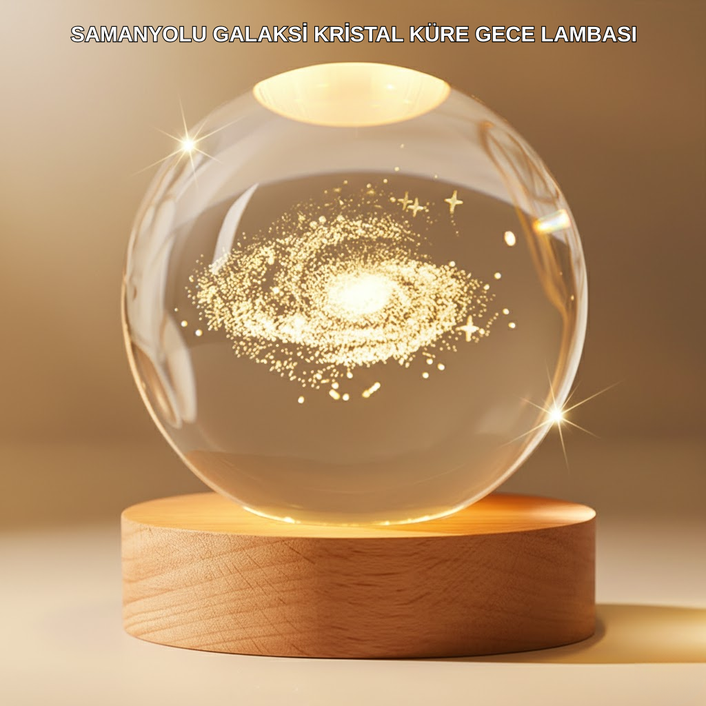 Gün Işığı LED’li 3D Kristal Galaksi Küre Ahşap Tabanlı Dekoratif Lamba - Lisinya