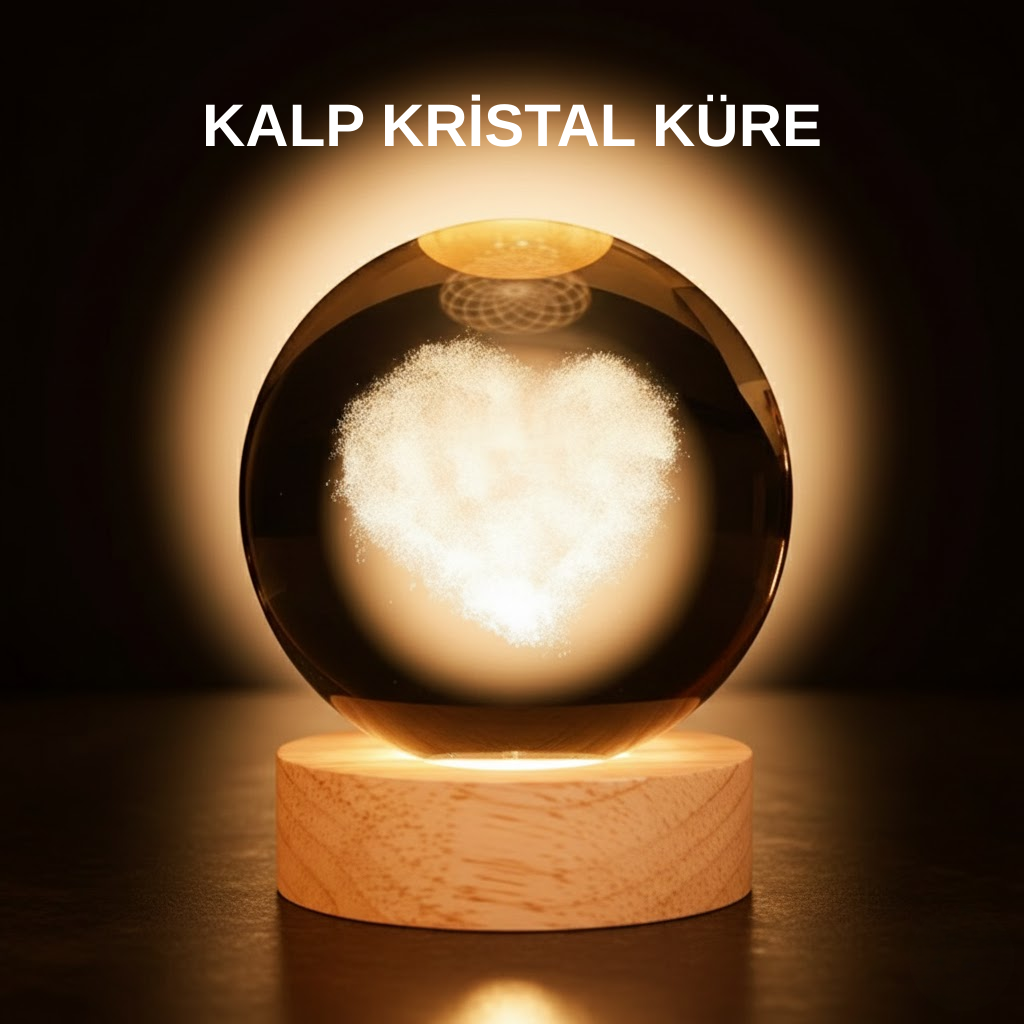 Romantik Kalpli Kristal Cam Küre USB’li Işıklı Dekoratif Obje - Lisinya
