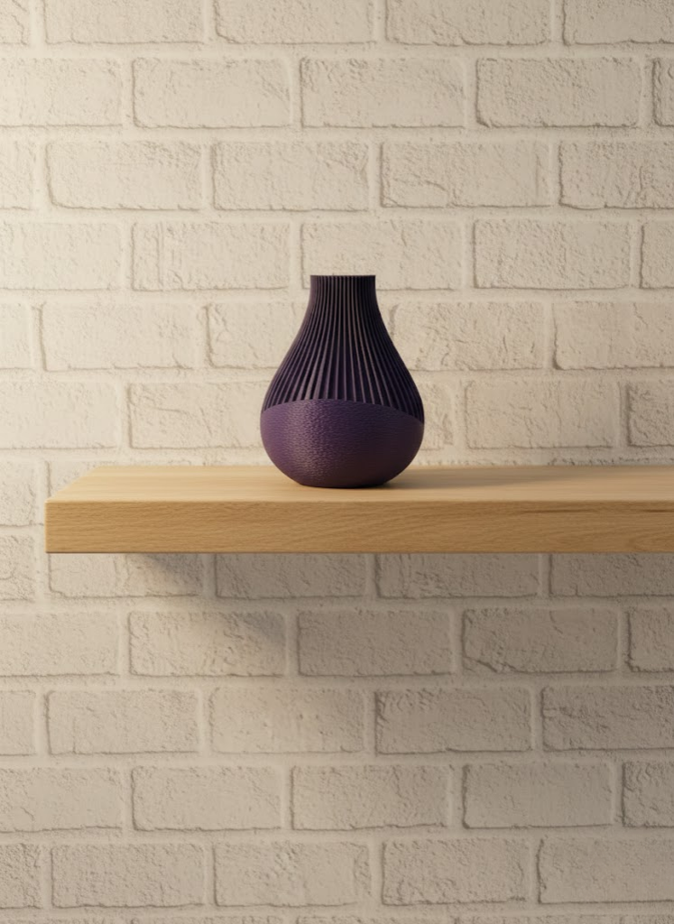 11 cm Mor Minimal Çizgili Vazo Masa Üstü Şık Dekor Objesi - Lisinya