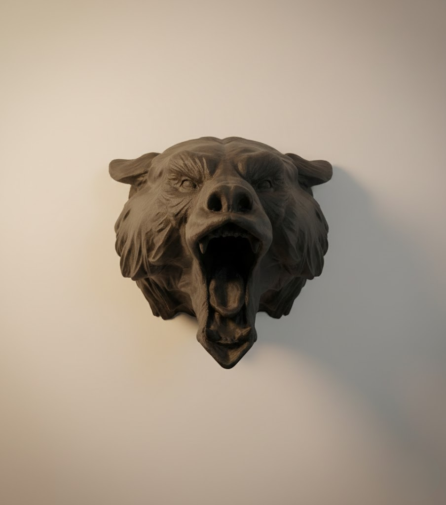 Ayı Tasarım Siyah 3D Duvar Heykeli - Lisinya Ayı Tasarım Siyah 3D Duvar Heykeli - Lisinya