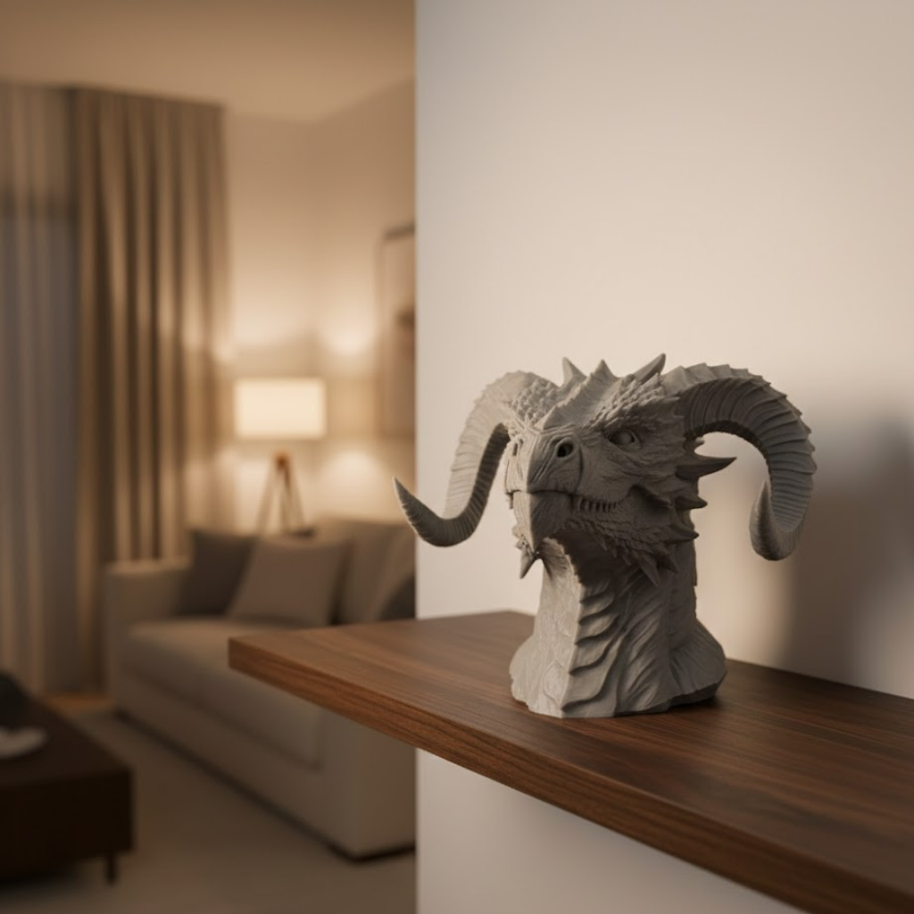 3D Ejderha Başı Heykeli Koleksiyonluk Dekoratif Figür 22x17 cm - Lisinya