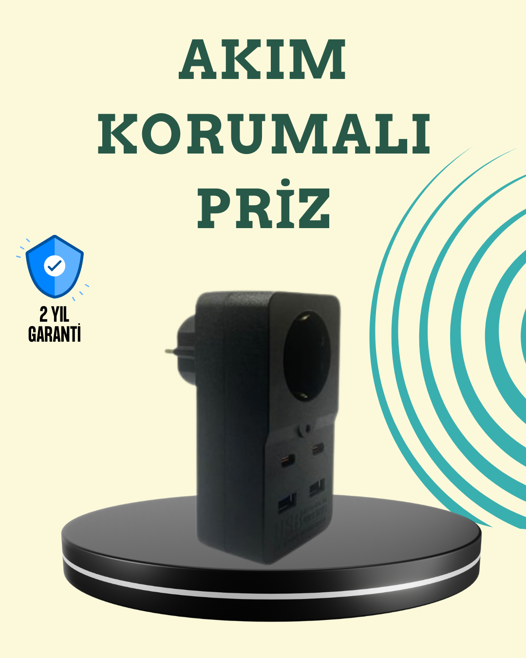 Isıya Dayanıklı PC Gövdeli Akım Korumalı Priz 4 USB - Lisinya