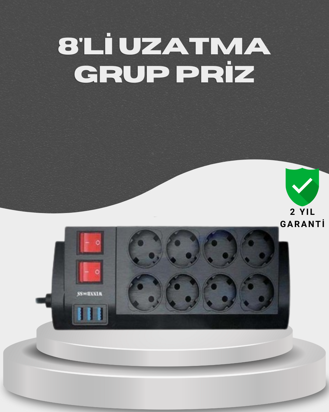 Akım Korumalı 8’li Priz 3 USB’li Uzatma Kablosu Isıya Dayanıklı 2 Metre - Lisinya
