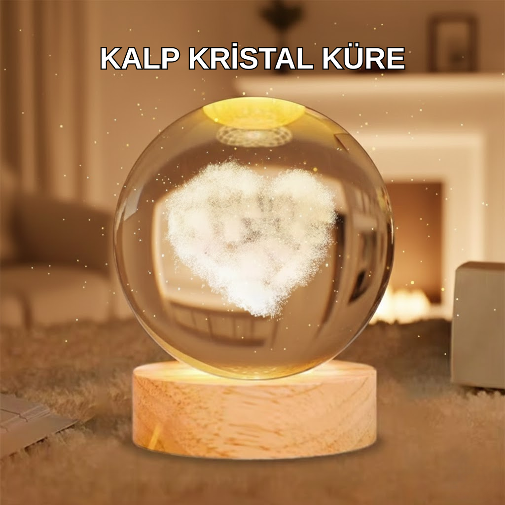 Ahşap Standlı Kalp Motifli Işıklı Cam Küre Hediye Seçeneği - Lisinya