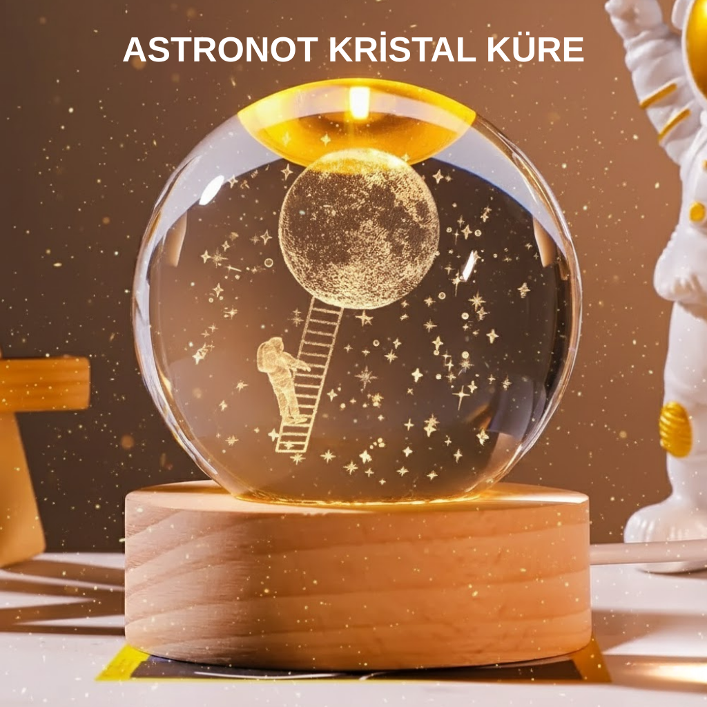 USB’li 3D Astronot Kristal Küre – Modern Uzay Temalı Gece Lambası - Lisinya