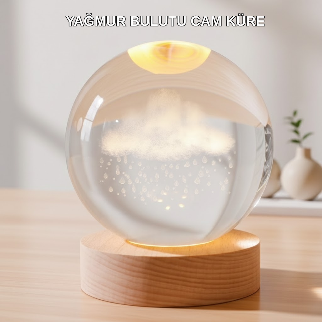 USB Bağlantılı 3D Kristal Yağmur Bulutu Lamba Ahşap Tabanlı Dekoratif Aydınlatma - Lisinya