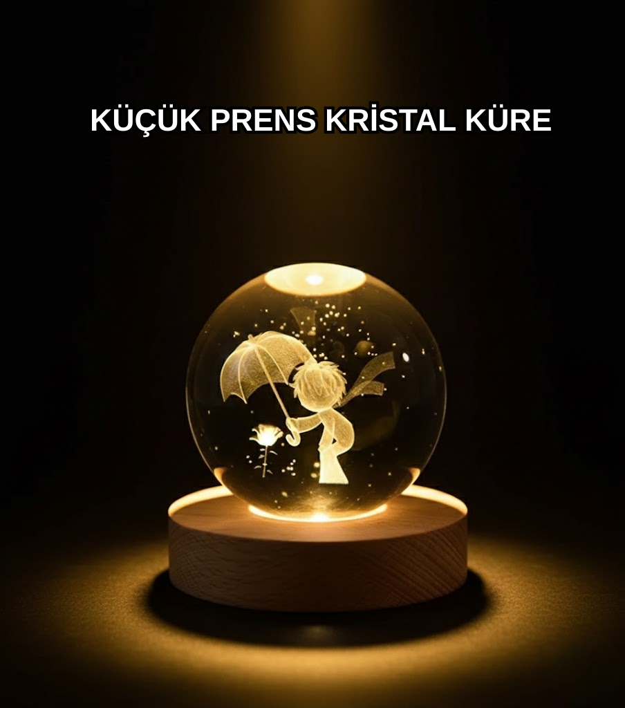 8 cm Küçük Prens 3D Kristal Küre USB Işıklı Ahşap Altlıklı Dekoratif Lamba - Lisinya