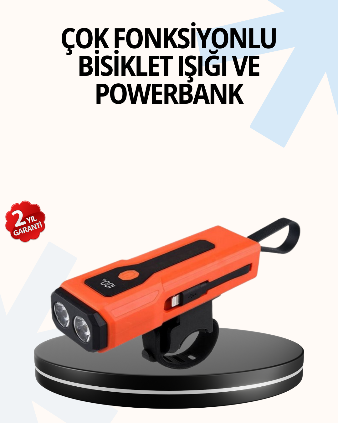 Powerbank Özellikli Bisiklet Işığı Dijital Göstergeli Led - Lisinya