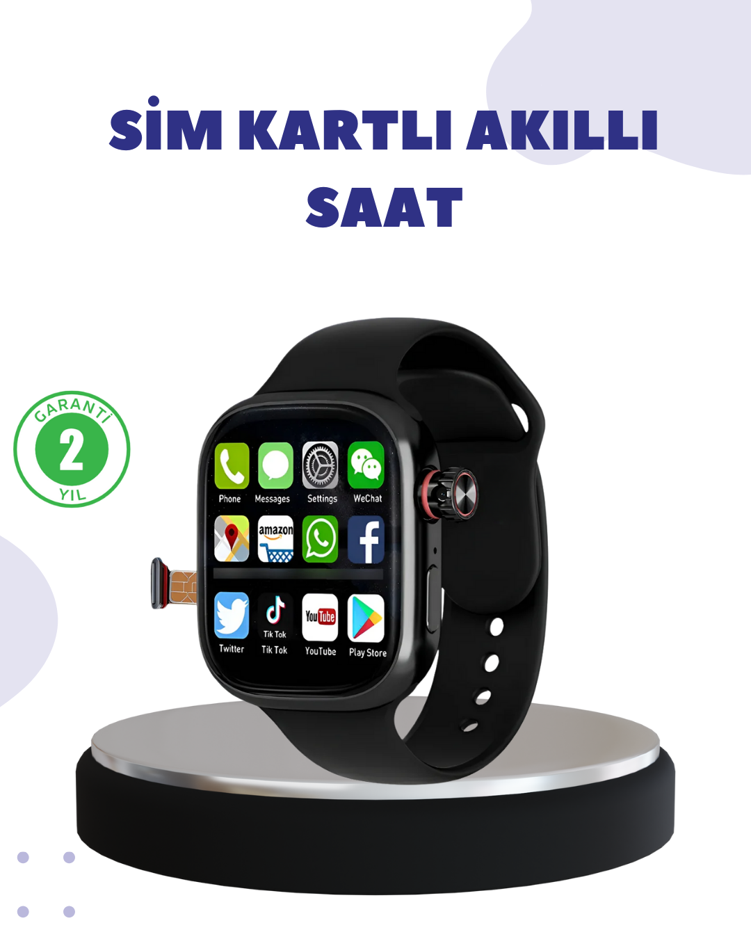 Sesli Arama Özellikli SIM Kartlı Siyah Akıllı Saat - Lisinya