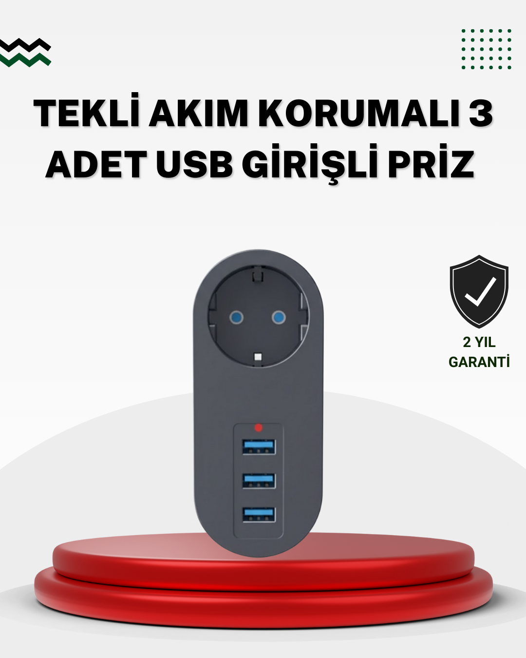 Akım Korumalı USB’li Priz – Güçlü 2500W, Isı ve Çocuk Koruması - Lisinya
