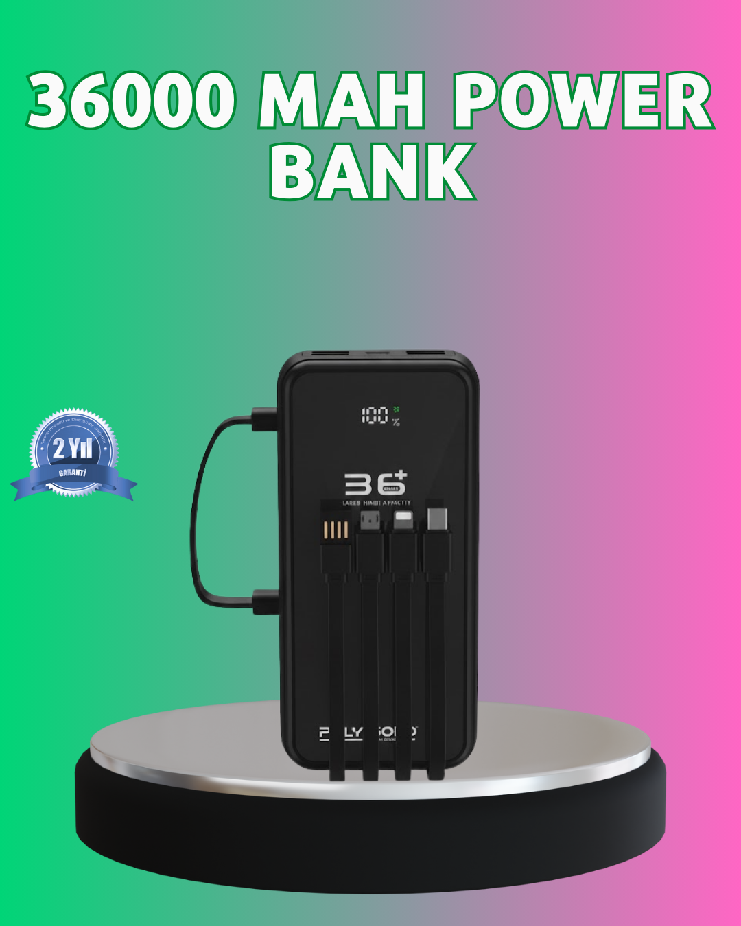 Yüksek Kapasite Taşınabilir Şarj Aleti Çoklu Kablo Çıkışlı - Lisinya