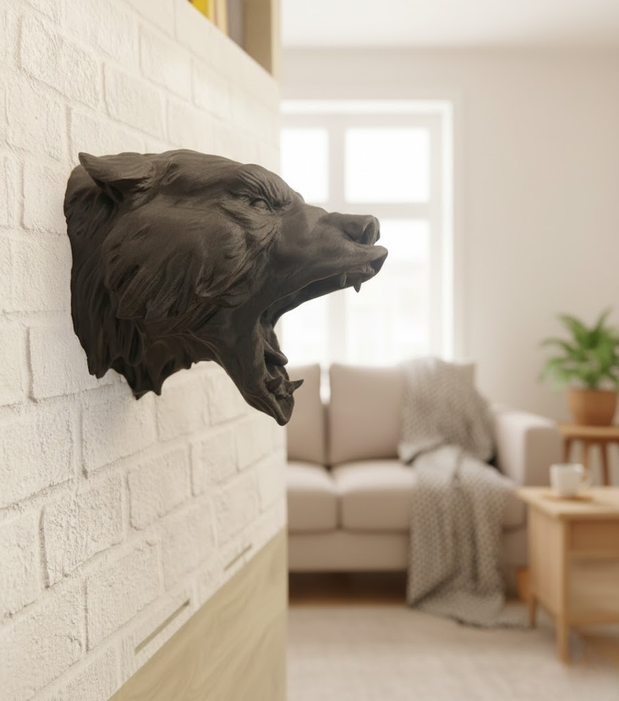 Dekoratif Asılabilir Siyah Ayı Başı 3D Duvar Heykeli 25x19 cm - Lisinya