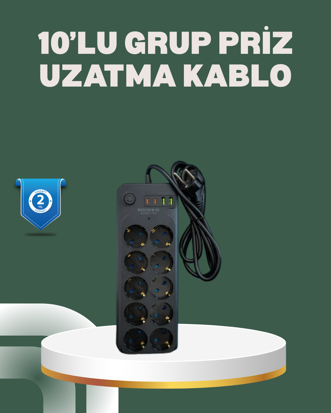 Termal Koruma Sistemli USB Type-C 10’lu Grup Priz 2m 2500W Güç Kapasiteli - Lisinya Termal Koruma Sistemli USB Type-C 10’lu Grup Priz 2m 2500W Güç Kapasiteli - Lisinya
