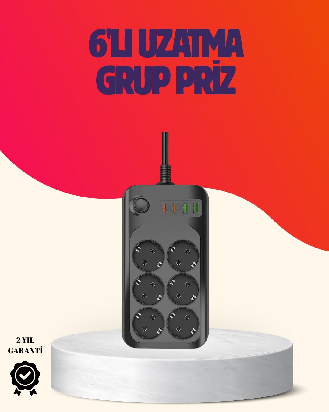USB Type-C Destekli Termal Korumalı 6’lı Uzatma Priz 10A 2m - Lisinya USB Type-C Destekli Termal Korumalı 6’lı Uzatma Priz 10A 2m - Lisinya